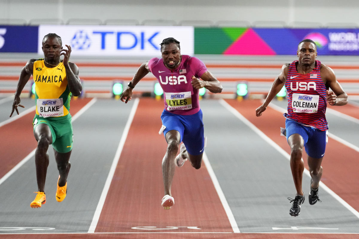 Christian Coleman edges Noah Lyles in fight for 60 meter gold at world indoor championships